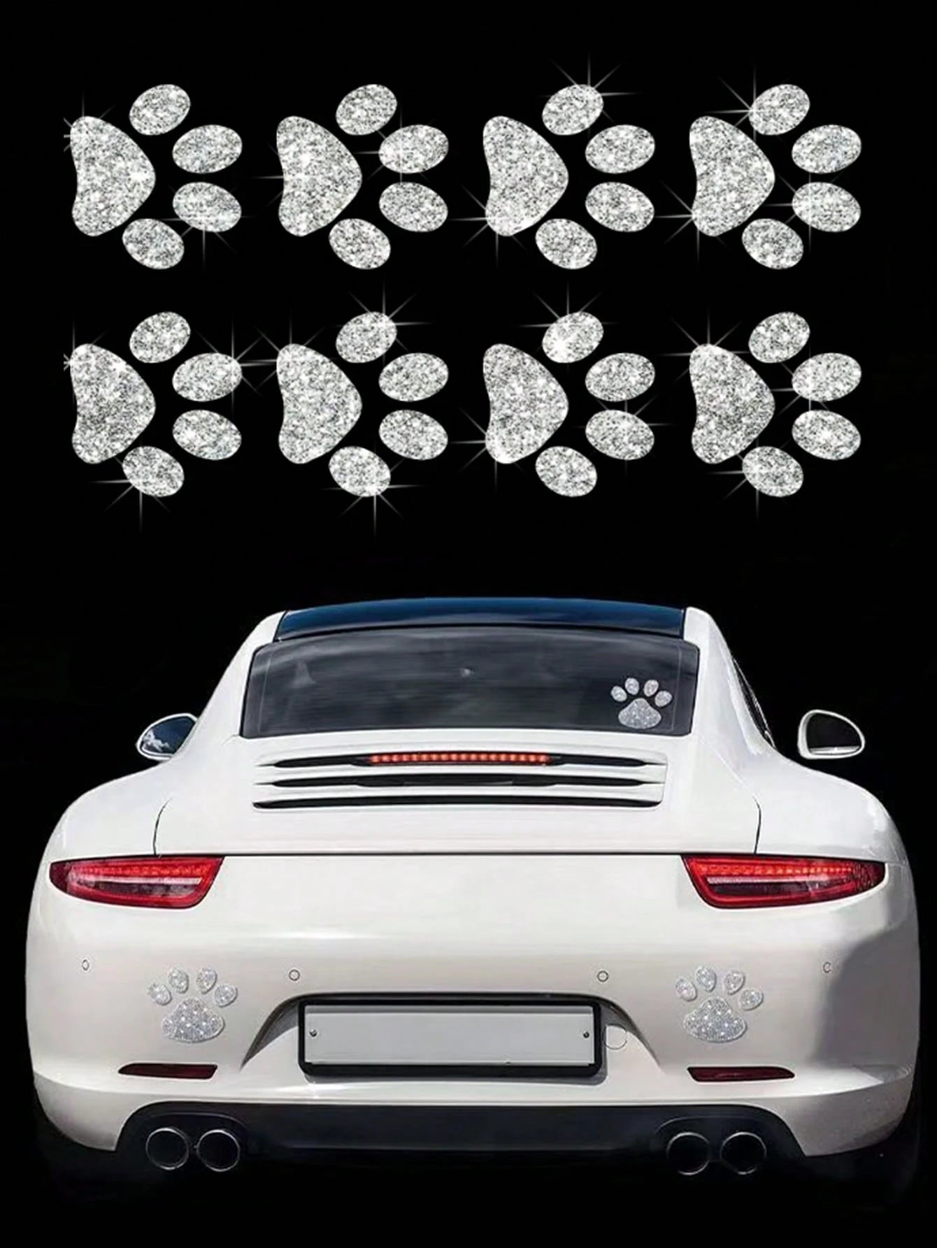 Car Stickers, Cute And Funny Dog Paw Print Pattern, Body Glitter Stickers, Fashionable Glossy Sandblasted Decorative Stickers, Car Window And Body Stickers, Car Interior Decorations, Metal Stickers, C