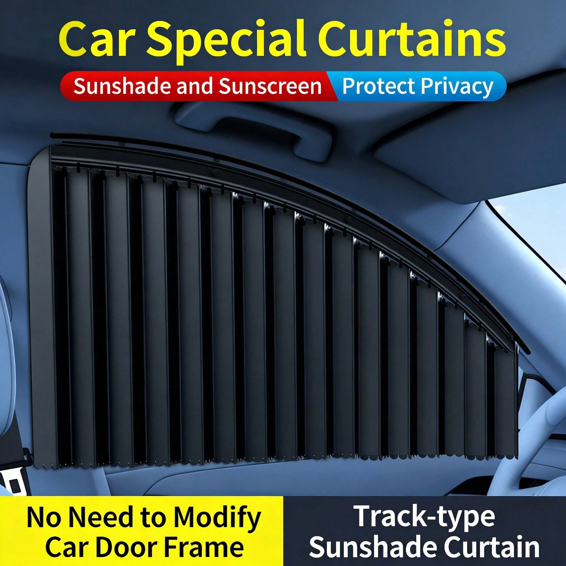 Car Sunshade Rail| Adjustable Car Window And Windshield Sunshade| Durable Black Privacy Sunshade| Blocks Heat And UV Rays, Protects Car Interior| Non-Destructive Installation, Suitable For All Car