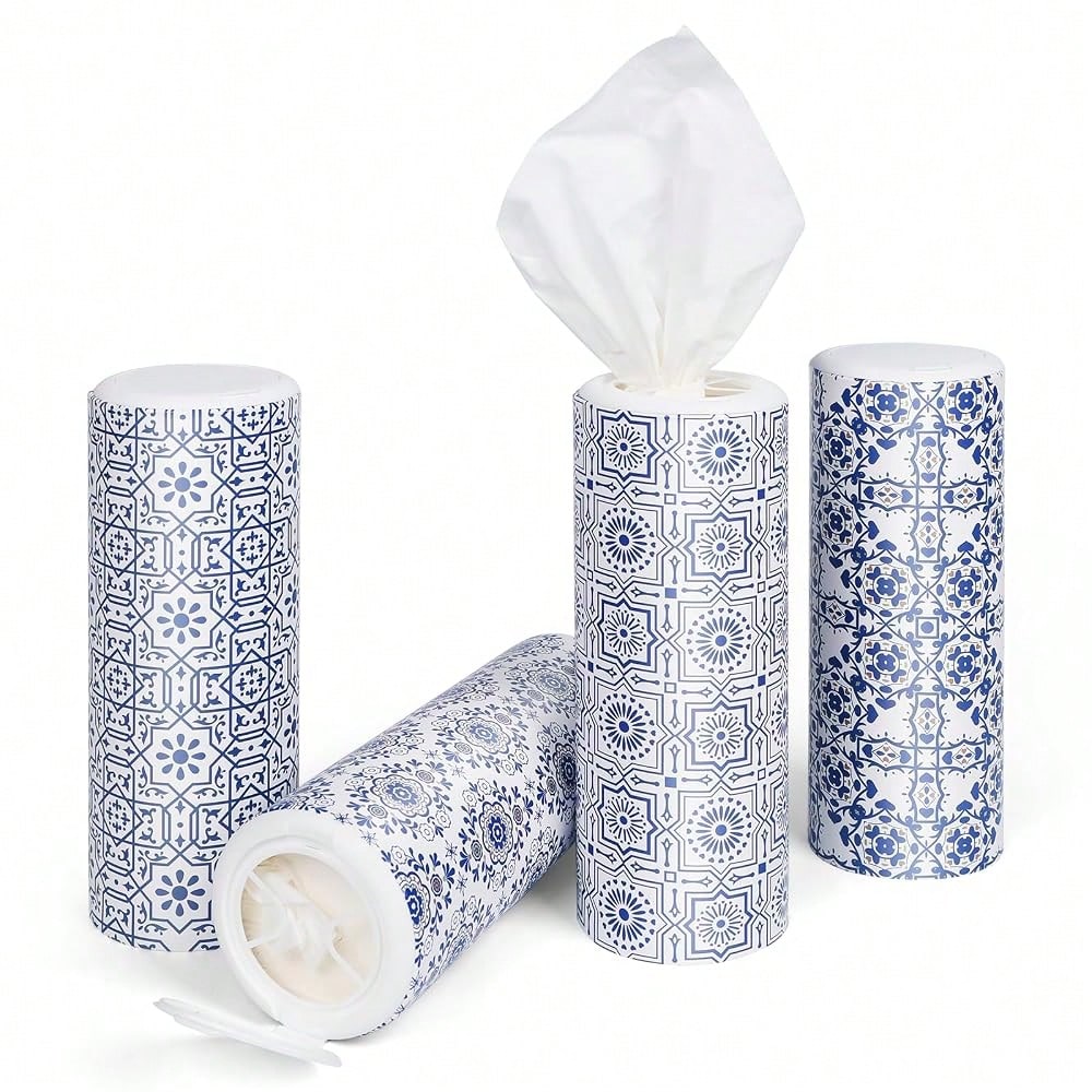 Car Tissue Holder With Facial Tissues Bulk,4 Tubes Lotion, Travel Tissues For Cup Holder, Car Tissues Cylinder With Gift Wrapping(3-Ply,200 Sheets)