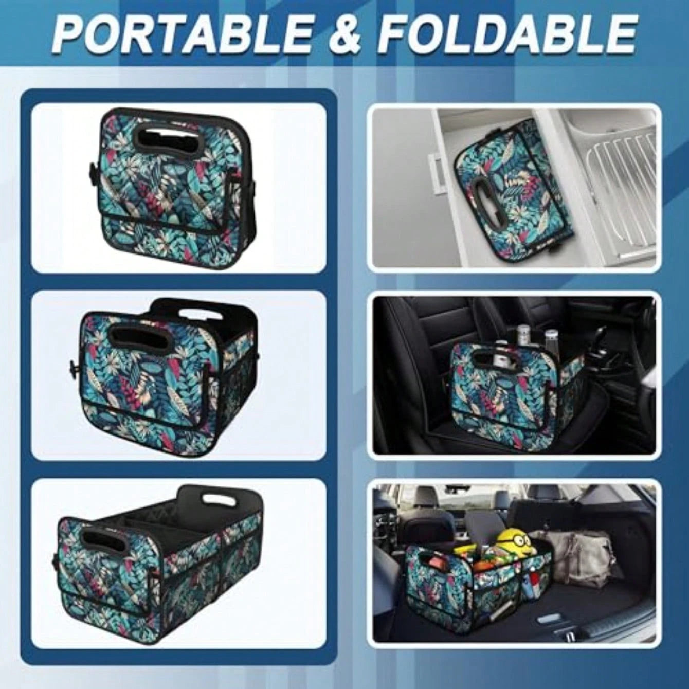 Car Trunk Organizer For SUV, Car Organizers And Storage With Reinforced Handles, Car Accessories For Women/Men 50L Waterproof Polyester Trunk Organizer