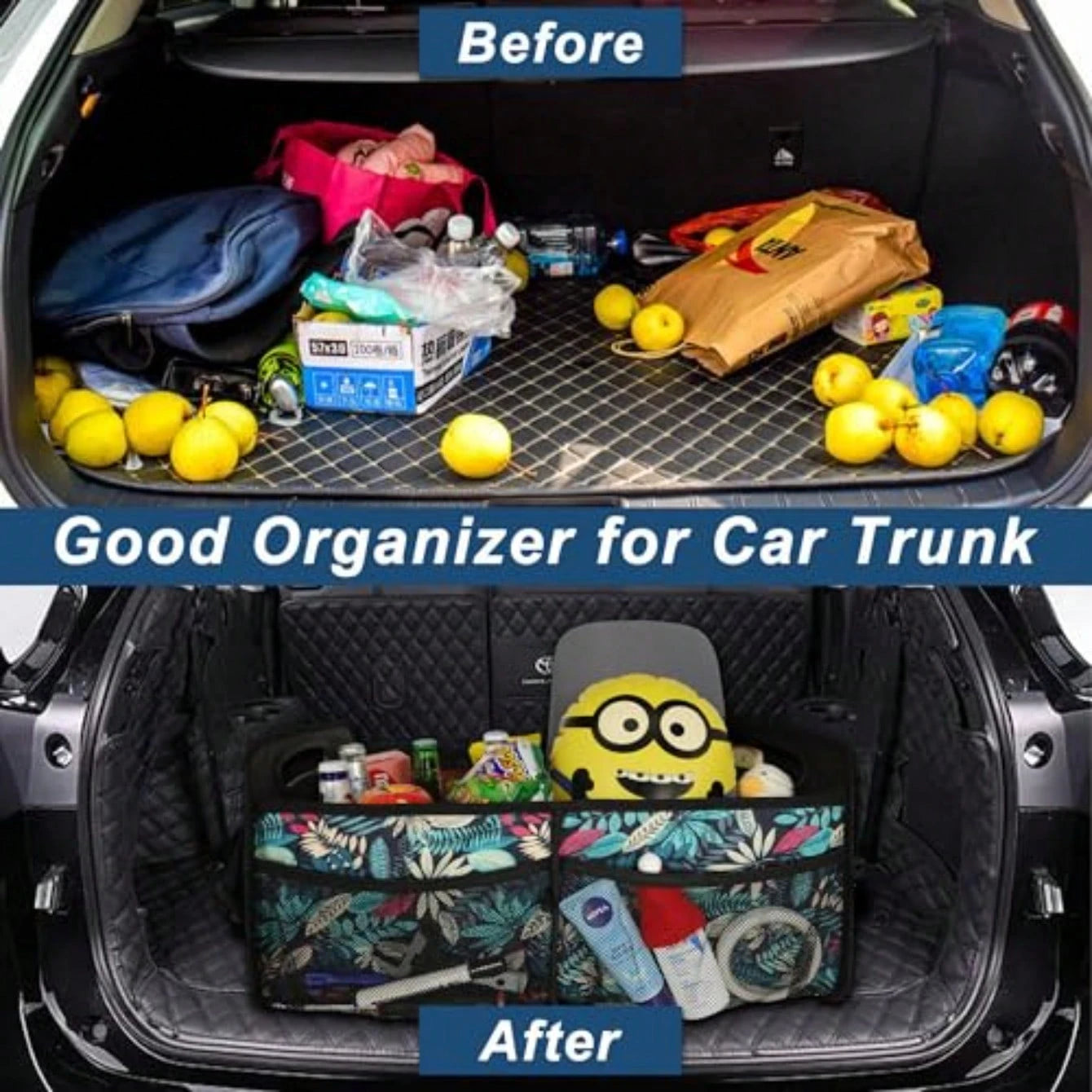 Car Trunk Organizer For SUV, Car Organizers And Storage With Reinforced Handles, Car Accessories For Women/Men 50L Waterproof Polyester Trunk Organizer