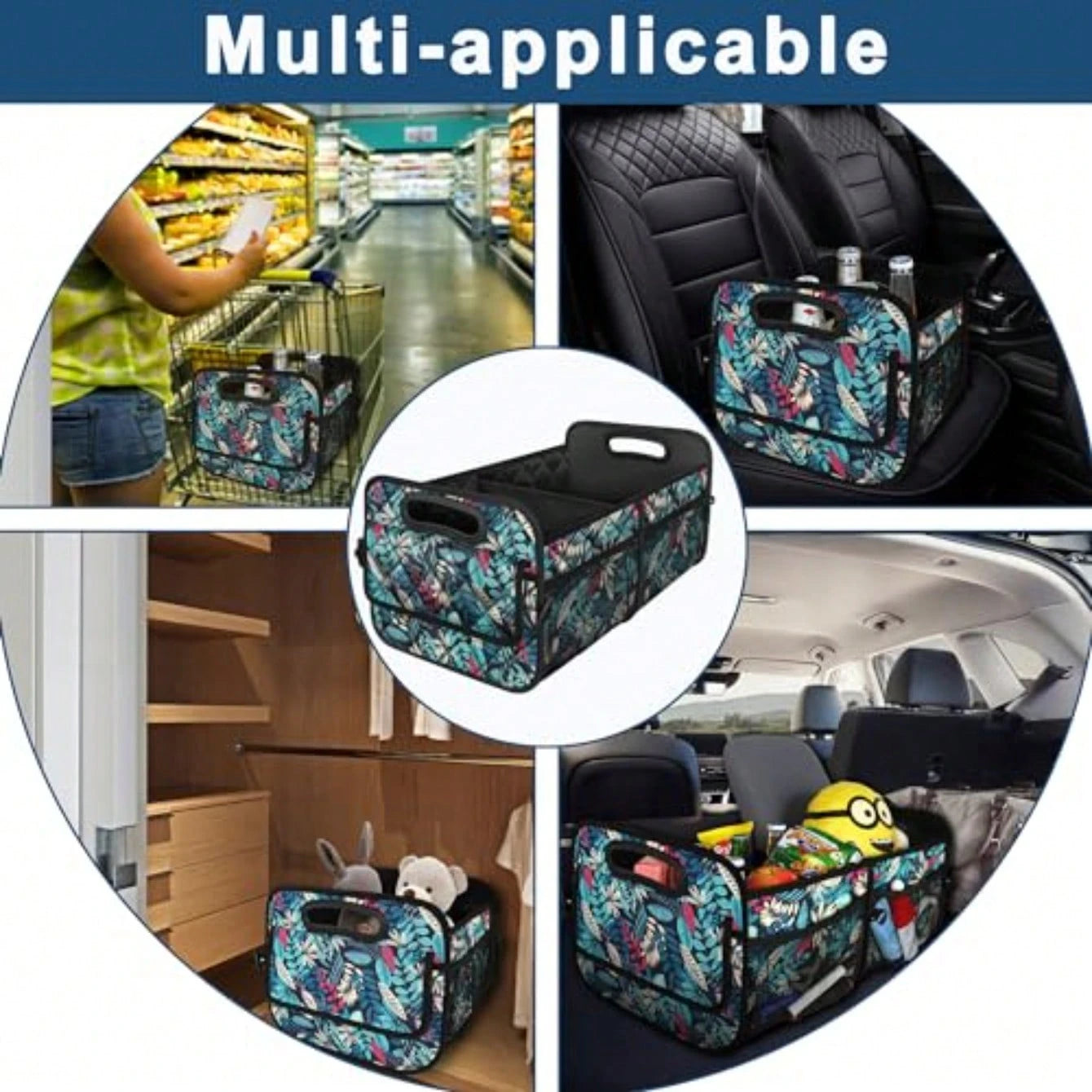 Car Trunk Organizer For SUV, Car Organizers And Storage With Reinforced Handles, Car Accessories For Women/Men 50L Waterproof Polyester Trunk Organizer