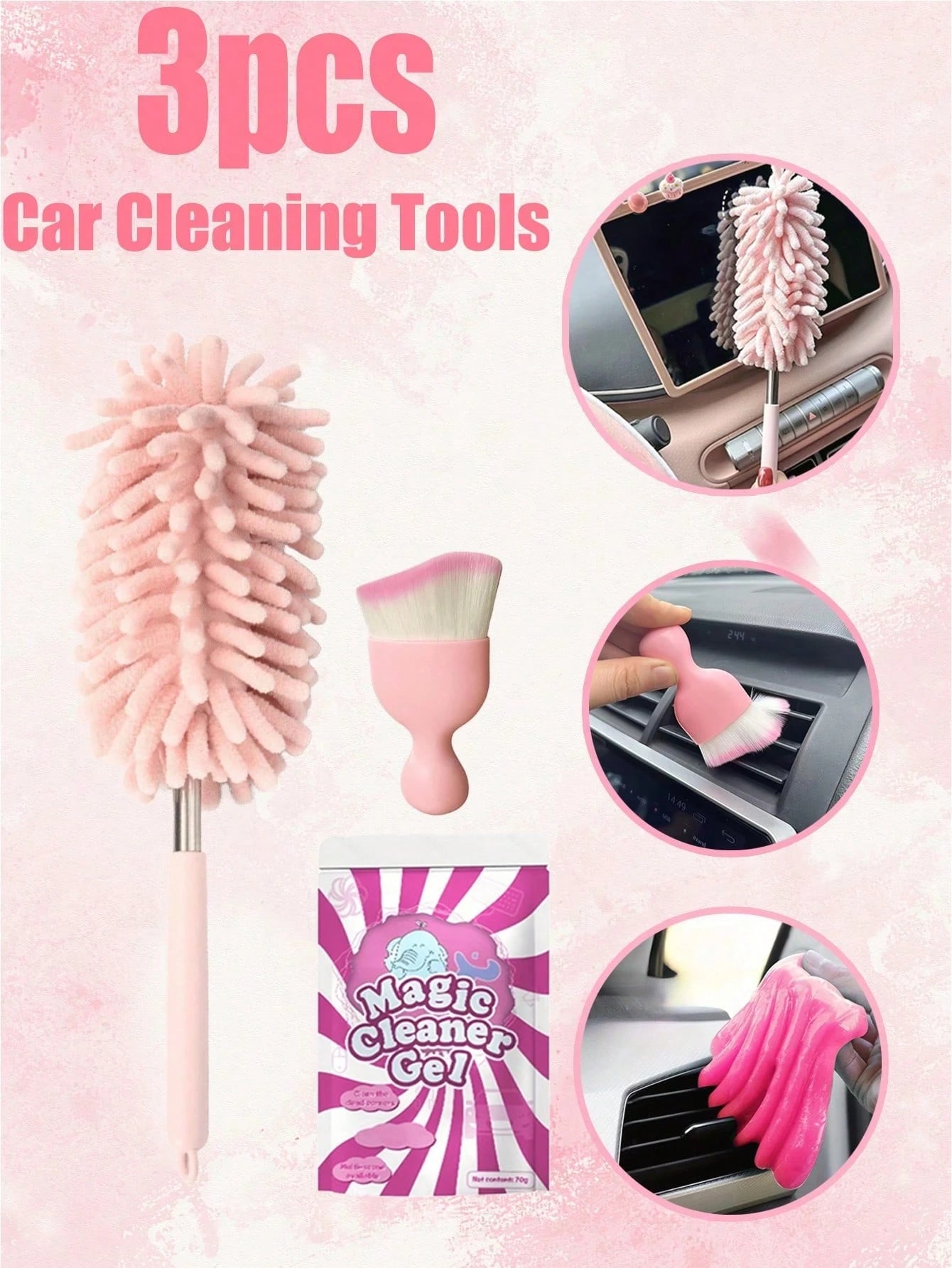 Car Wash Kit,3/4pcs Mini Expandable & Flexible Microfiber Car Duster Brushes- Car Vent Cleaning Gel And Interior Detail Soft Brushes