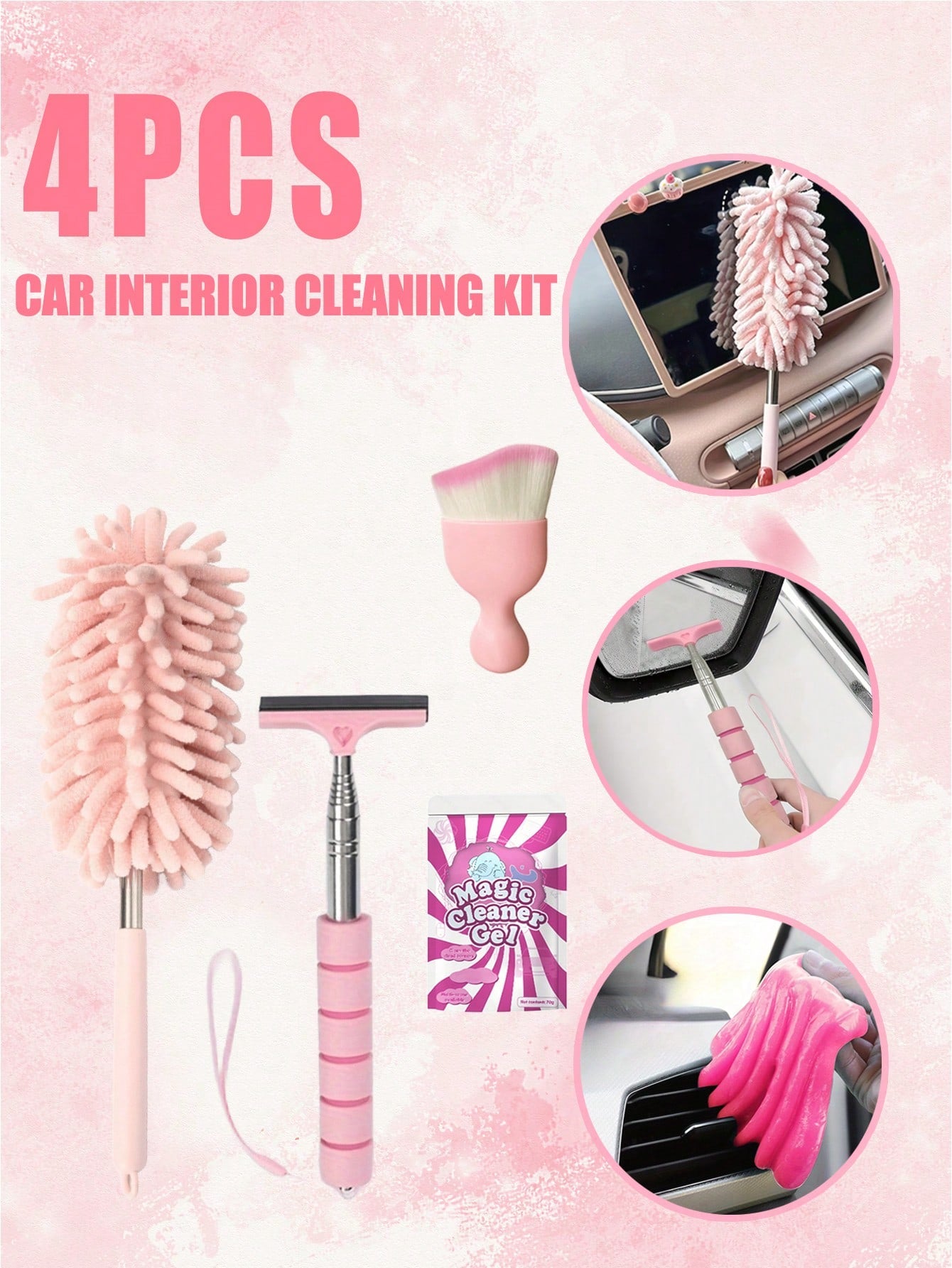 Car Wash Kit,3/4pcs Mini Expandable & Flexible Microfiber Car Duster Brushes- Car Vent Cleaning Gel And Interior Detail Soft Brushes