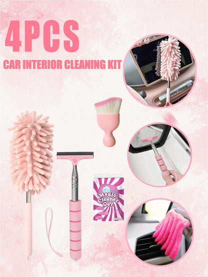 Car Wash Kit,3/4pcs Mini Expandable & Flexible Microfiber Car Duster Brushes- Car Vent Cleaning Gel And Interior Detail Soft Brushes