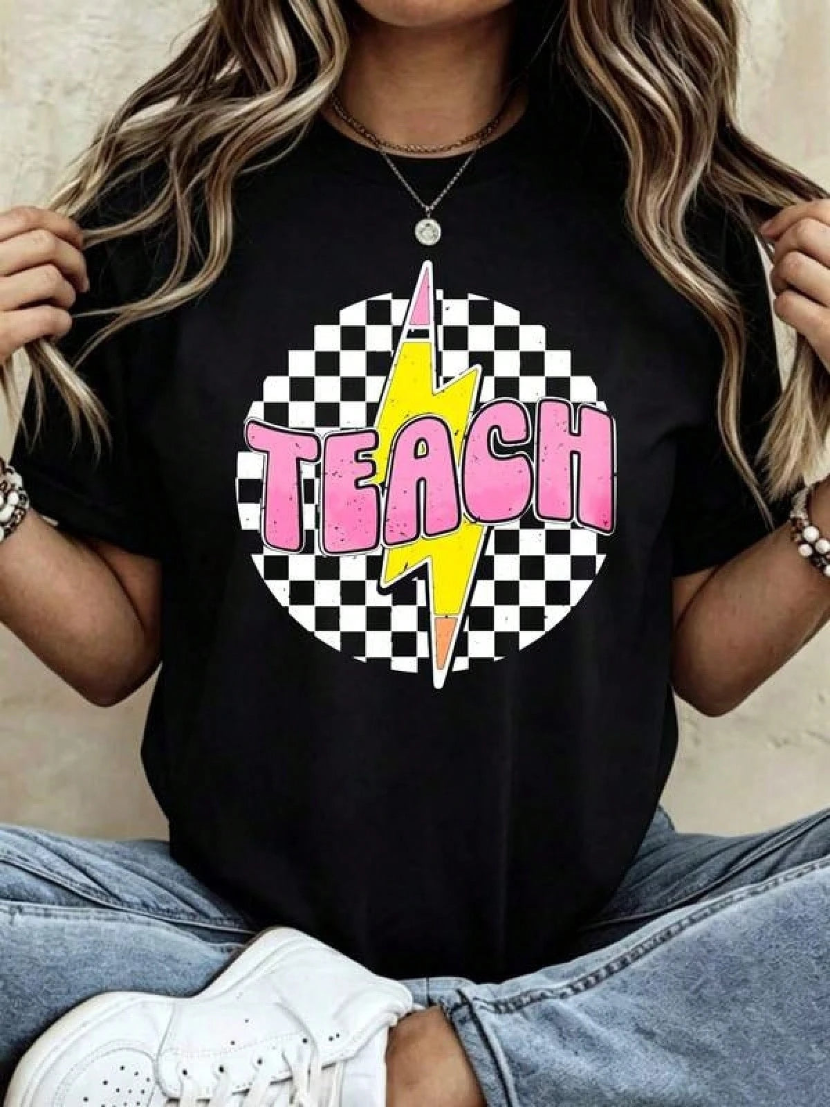 Casual Fashion Women's-Shirt With Teach Bolt Graphic Summer And Spring Wear Teachers And Education Lovers