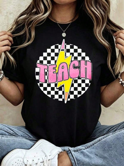 Casual Fashion Women's-Shirt With Teach Bolt Graphic Summer And Spring Wear Teachers And Education Lovers