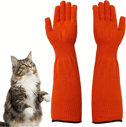 Cat Gloves Bite Proof, Cat Handling Gloves For Grooming And Washing, Cat Gloves To Prevent Scratching During Nail Trimming And Veterinary Examinations, 45cm Orange Protective Gloves For Anxious Cats