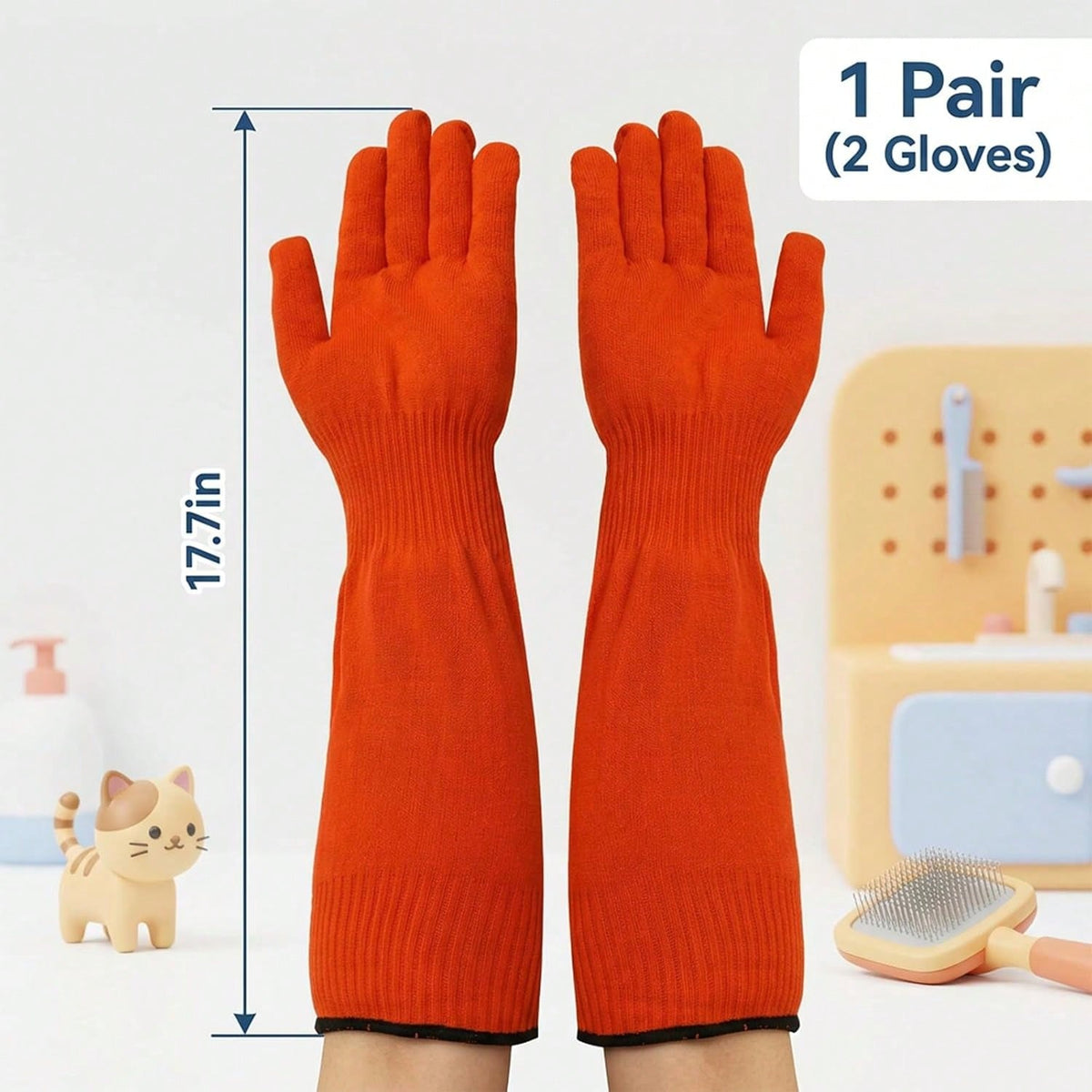 Cat Gloves Bite Proof, Cat Handling Gloves For Grooming And Washing, Cat Gloves To Prevent Scratching During Nail Trimming And Veterinary Examinations, 45cm Orange Protective Gloves For Anxious Cats