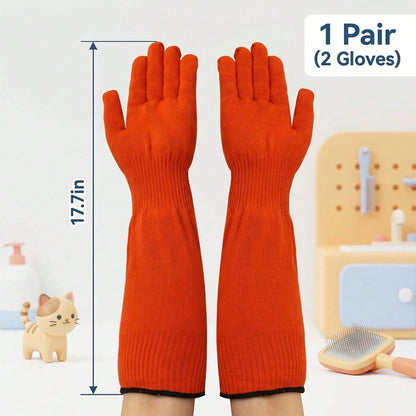 Cat Gloves Bite Proof, Cat Handling Gloves For Grooming And Washing, Cat Gloves To Prevent Scratching During Nail Trimming And Veterinary Examinations, 45cm Orange Protective Gloves For Anxious Cats