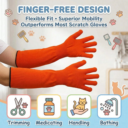 Cat Gloves Bite Proof, Cat Handling Gloves For Grooming And Washing, Cat Gloves To Prevent Scratching During Nail Trimming And Veterinary Examinations, 45cm Orange Protective Gloves For Anxious Cats