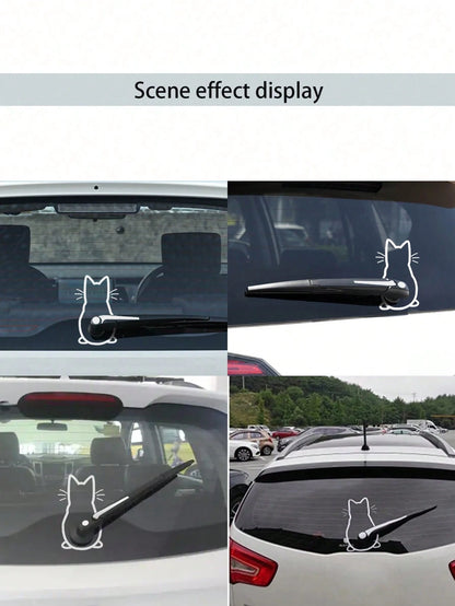 Cat Rear Window Wiper Decal Rearview Mirror Sticker Women's Rearview Mirror Car Sticker Vinyl Sticker Car Scratch Protection Film Glass Decorative Car Sticker, Suitable For Window Stickers Exquisite C