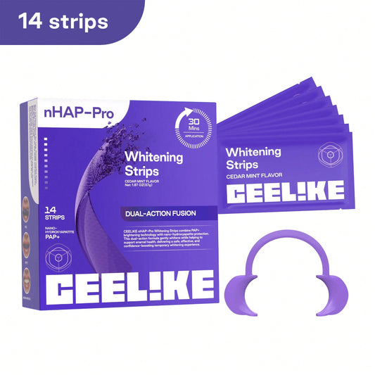 [CEELIKE] Purple Whitening Teeth Strips, Includes Dental Retractor- 7/21 Treatments- Contains Nano-Hydroxyapatite To Protect Enamel- Peroxide-Free Formula