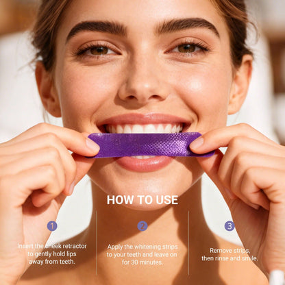 [CEELIKE] Purple Whitening Teeth Strips, Includes Dental Retractor- 7/21 Treatments- Contains Nano-Hydroxyapatite To Protect Enamel- Peroxide-Free Formula