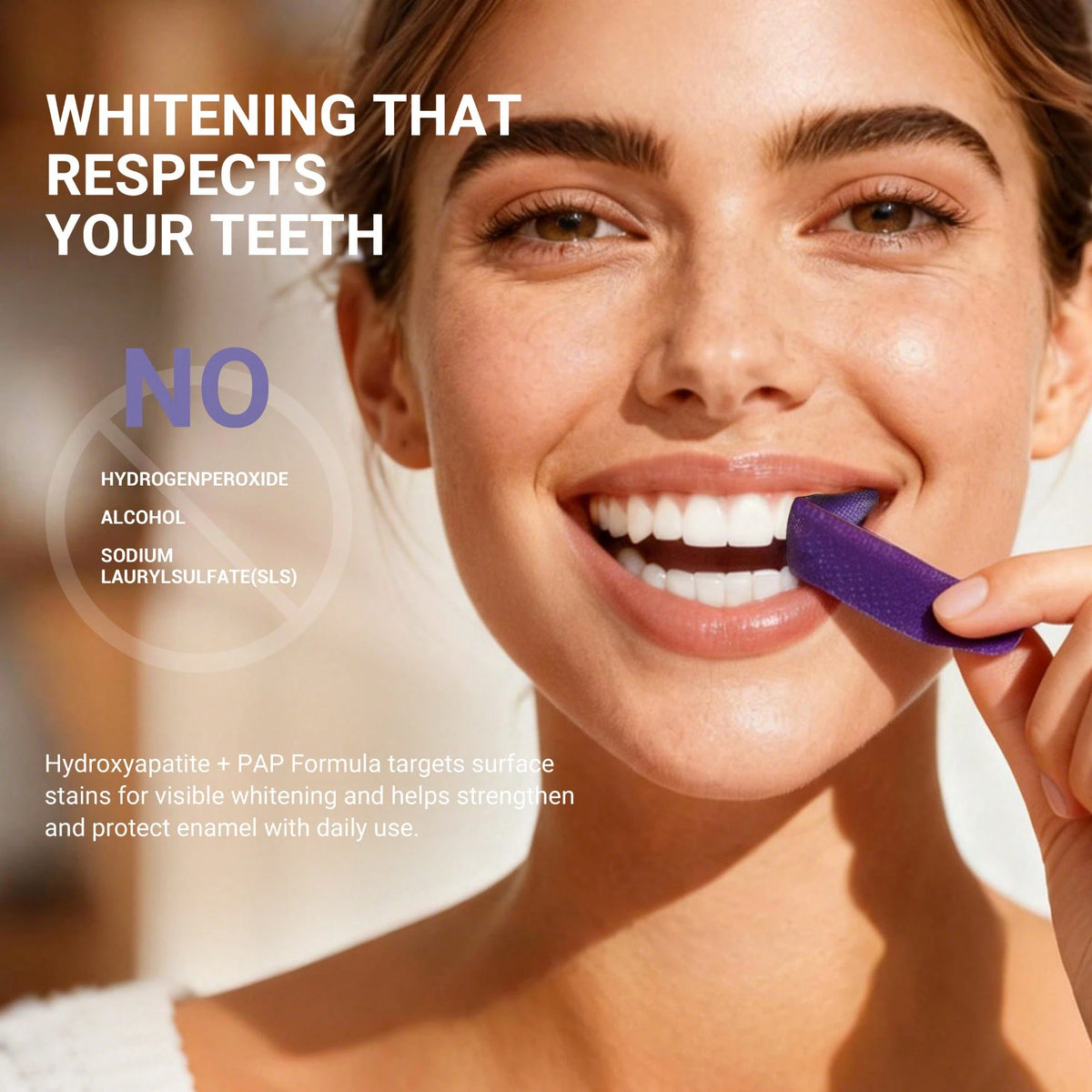 [CEELIKE] Purple Whitening Teeth Strips, Includes Dental Retractor- 7/21 Treatments- Contains Nano-Hydroxyapatite To Protect Enamel- Peroxide-Free Formula
