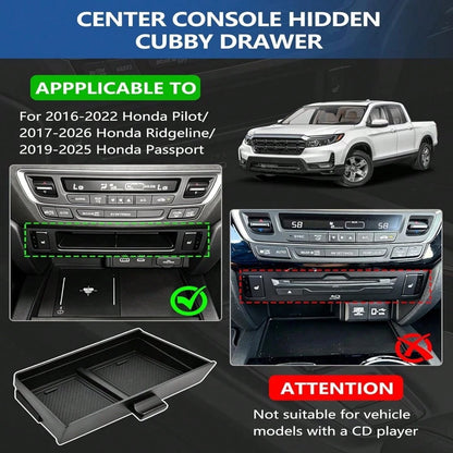 Center Console Organizer Tray For H/O/N/D/A Pilot 2016-2022/ Ridgeline 2017-2026/ Passport 2019-2025, Drawer Storage Box Insert, Hidden Cubby Organizer, Only Fit Models With Cubby