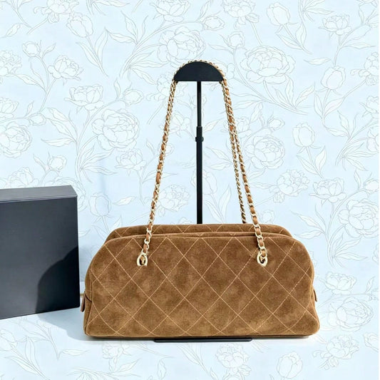 CHA Suede Series Vintage Premium Solid Color Genuine Leather Baguette Bag Large Capacity Versatile Commuter Women's Handbag