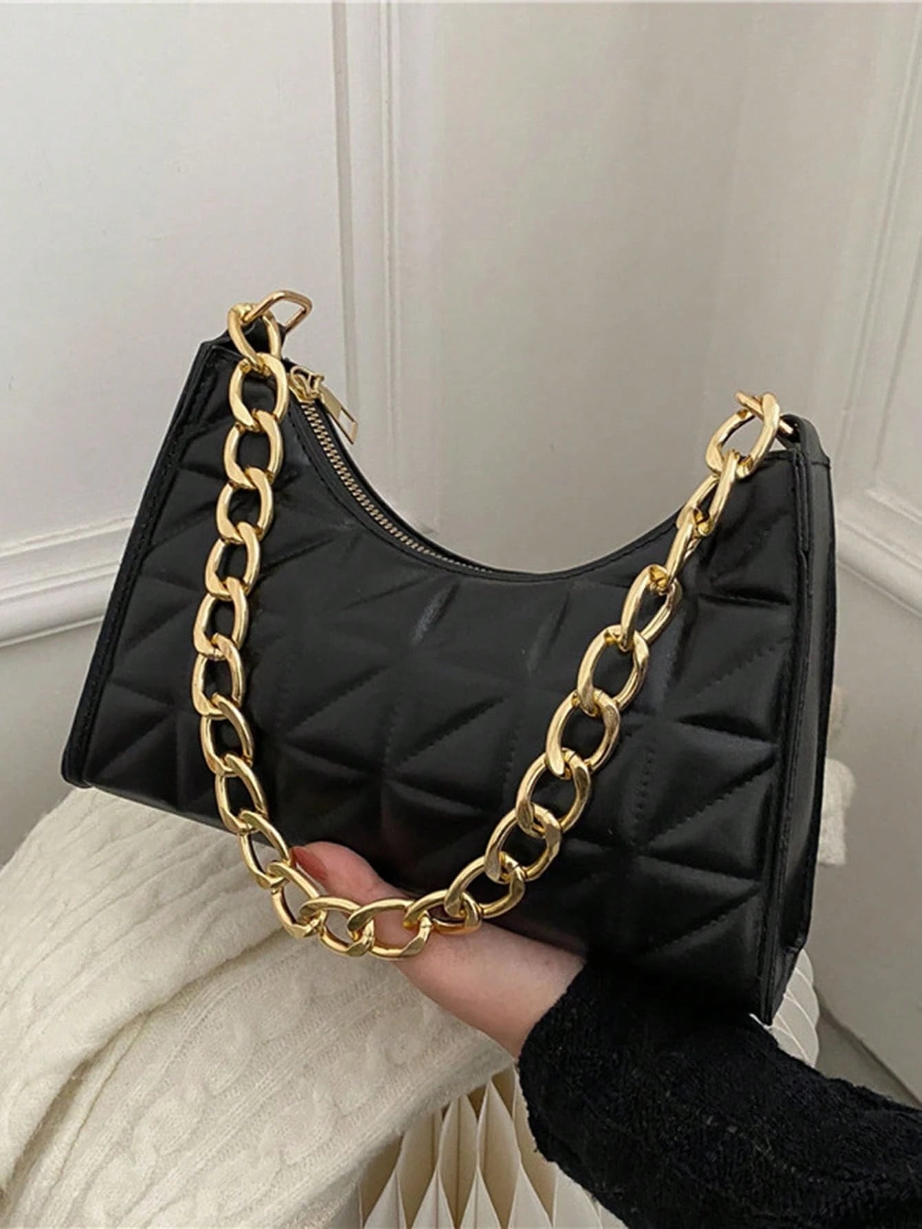 Chain Underarm Bag Minimalist French Style Women's Solid Color New Candy Color Underarm Bag High-End Texture Shoulder Bag Fashion Baguette Bag