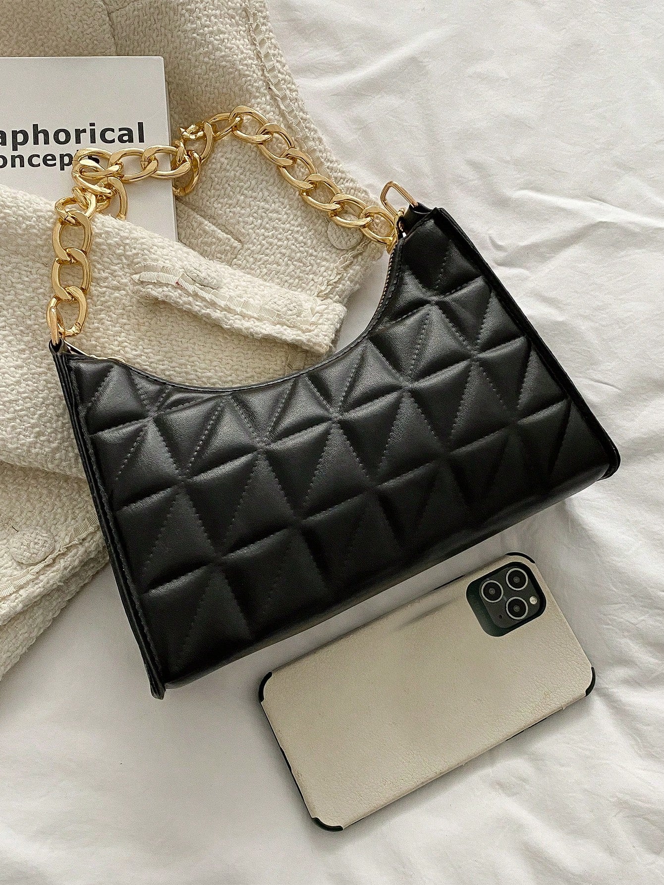Chain Underarm Bag Minimalist French Style Women's Solid Color New Candy Color Underarm Bag High-End Texture Shoulder Bag Fashion Baguette Bag