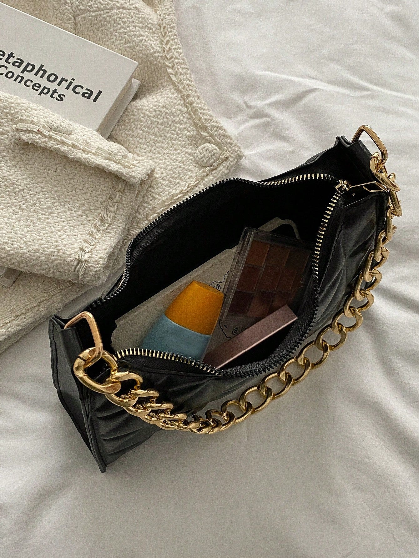 Chain Underarm Bag Minimalist French Style Women's Solid Color New Candy Color Underarm Bag High-End Texture Shoulder Bag Fashion Baguette Bag