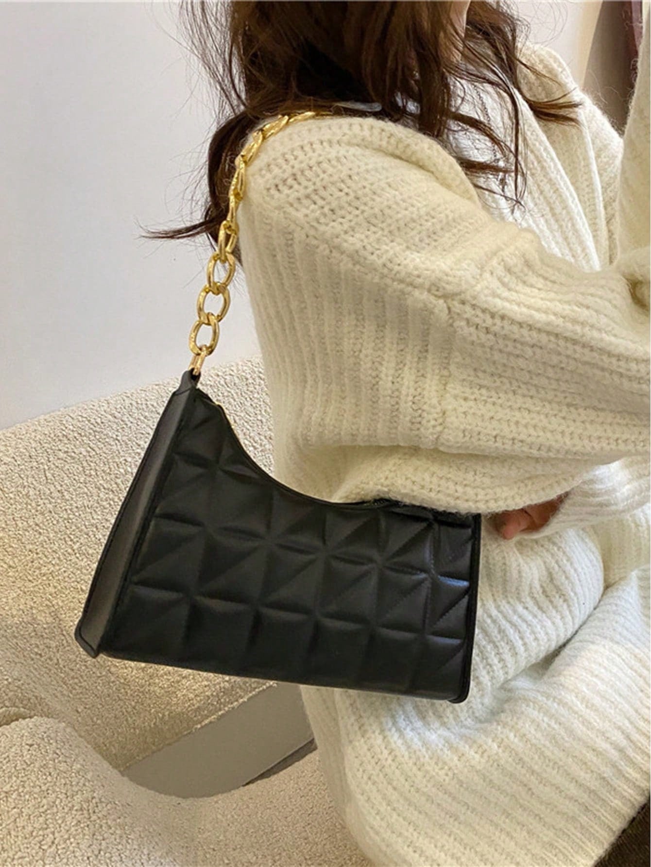 Chain Underarm Bag Minimalist French Style Women's Solid Color New Candy Color Underarm Bag High-End Texture Shoulder Bag Fashion Baguette Bag