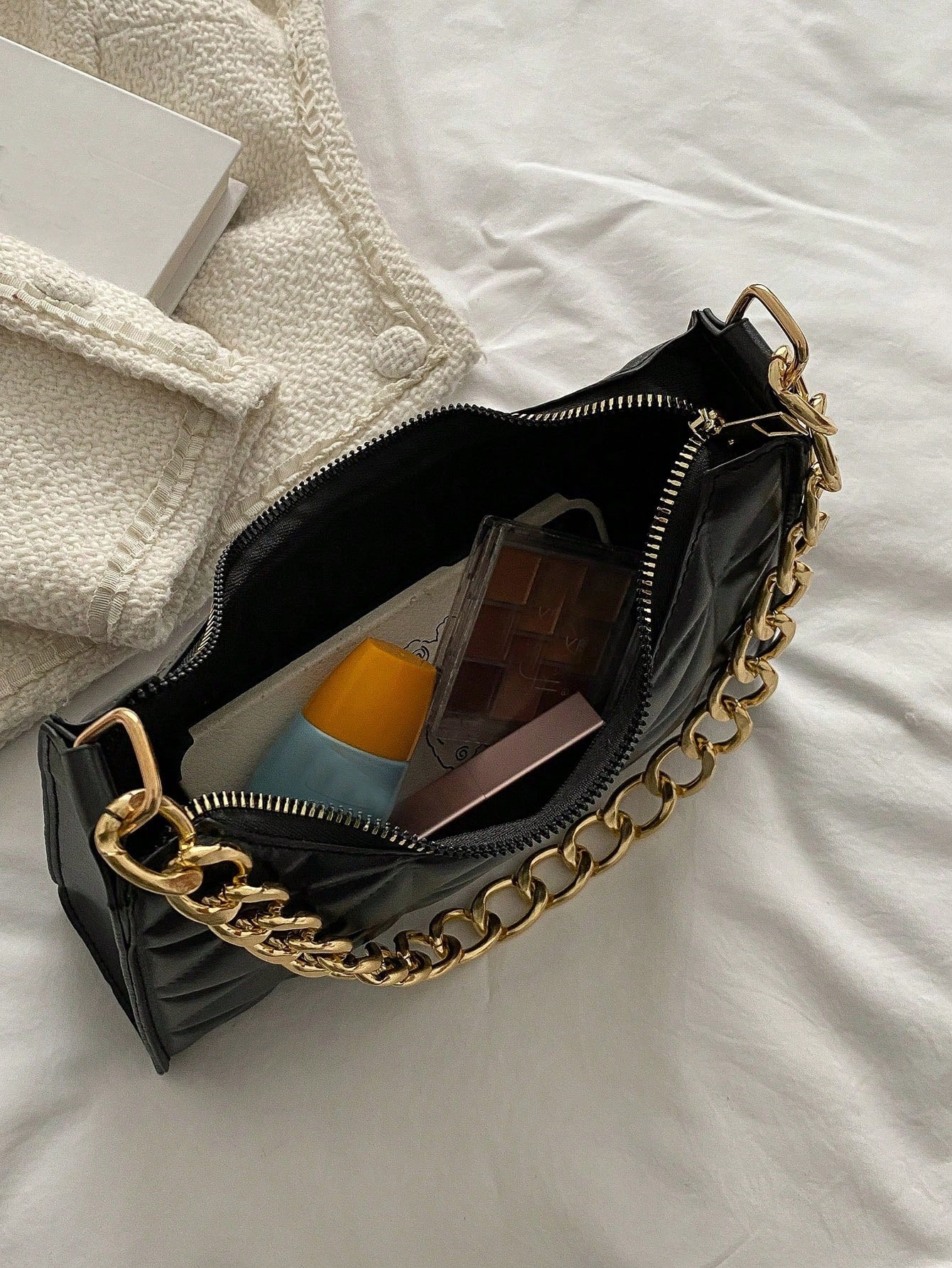 Chain Underarm Bag Minimalist French Style Women's Solid Color New Candy Color Underarm Bag High-End Texture Shoulder Bag Fashion Baguette Bag