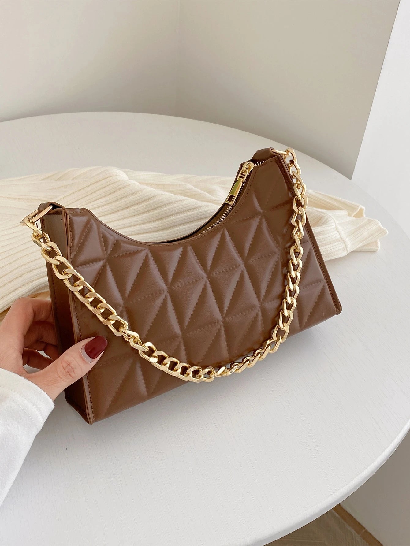 Chain Underarm Bag Minimalist French Style Women's Solid Color New Candy Color Underarm Bag High-End Texture Shoulder Bag Fashion Baguette Bag