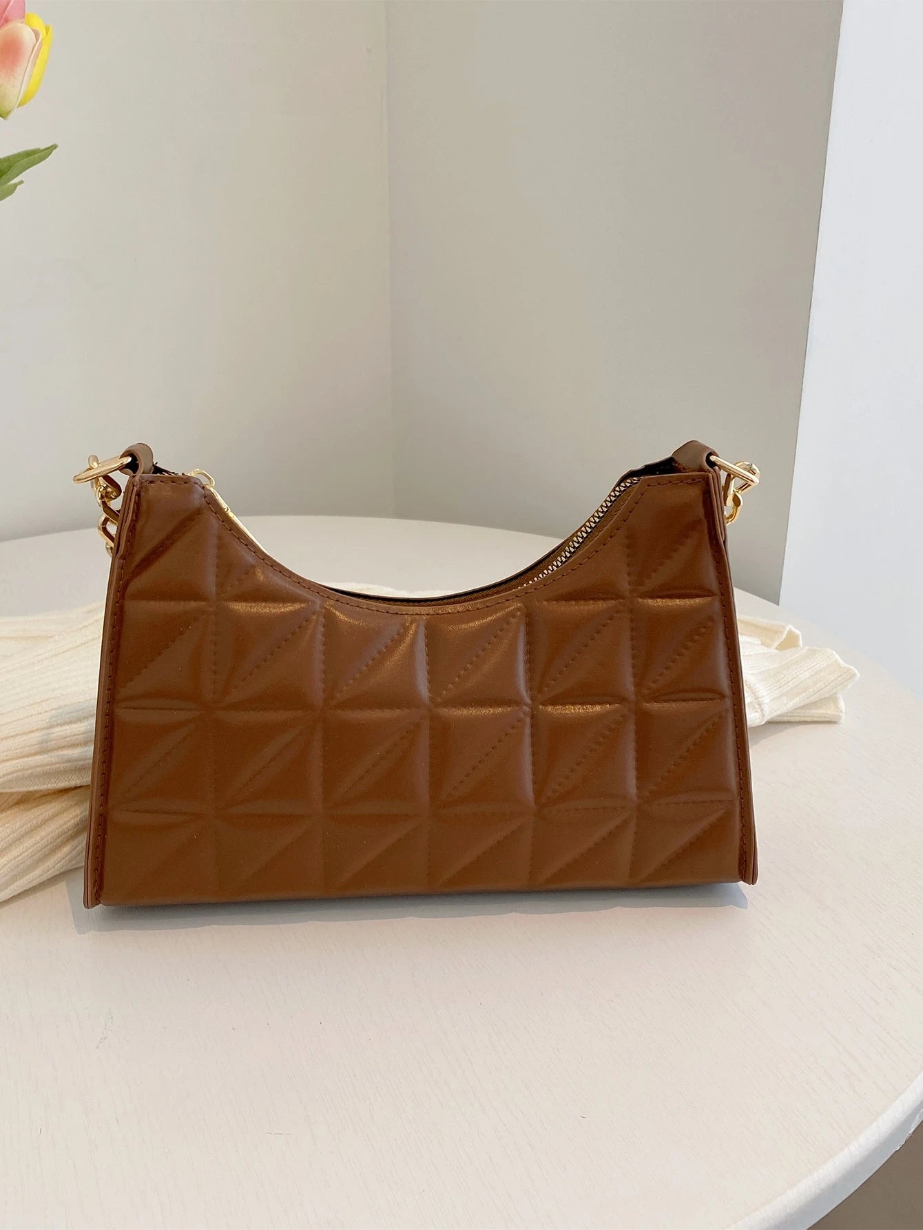 Chain Underarm Bag Minimalist French Style Women's Solid Color New Candy Color Underarm Bag High-End Texture Shoulder Bag Fashion Baguette Bag