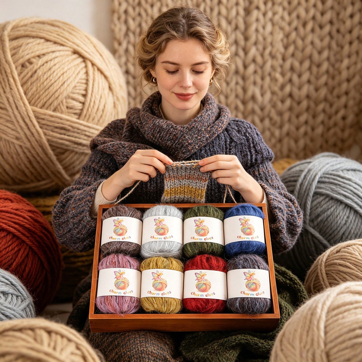 CHARM ELVES 300g/6pcs, 6-Pack Soft & Comfortable Sprinkled Yarn Colorful Mixed Mohair Yarn- 50g Per Roll, 300g Total, Multiple Colors Available, Colorful Handmade Knitting & Crochet Yarn, Favored By