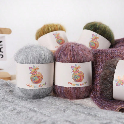 CHARM ELVES 300g/6pcs, 6-Pack Soft & Comfortable Sprinkled Yarn Colorful Mixed Mohair Yarn- 50g Per Roll, 300g Total, Multiple Colors Available, Colorful Handmade Knitting & Crochet Yarn, Favored By