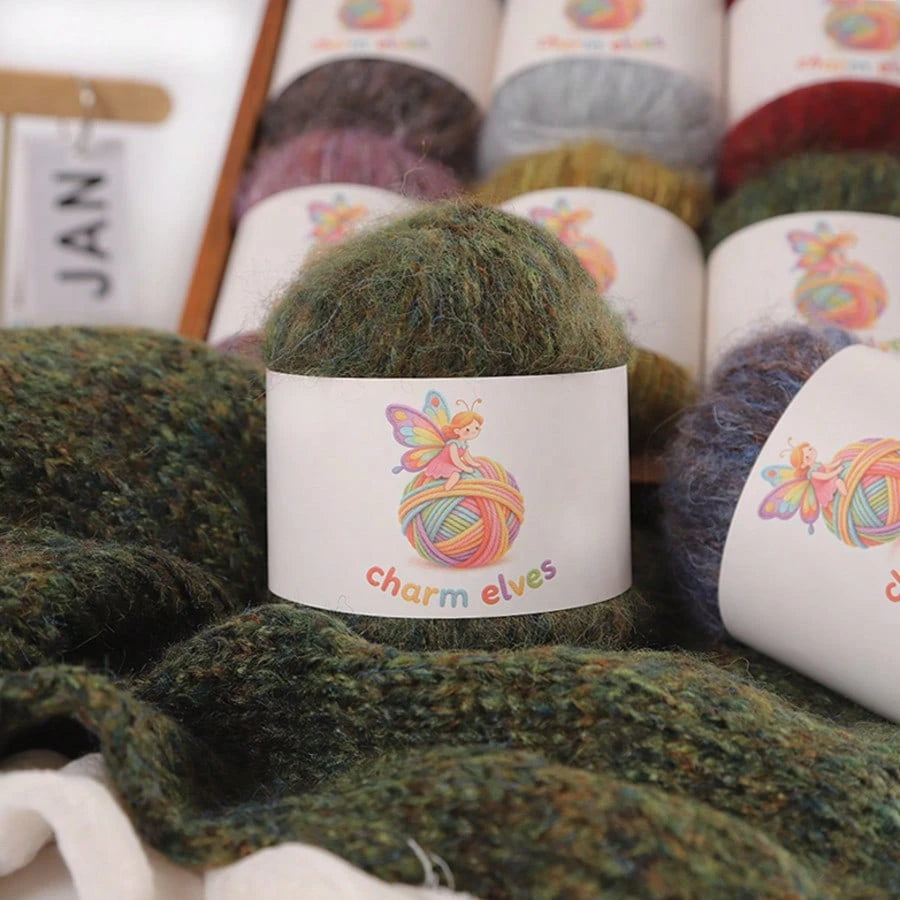 CHARM ELVES 300g/6pcs, 6-Pack Soft & Comfortable Sprinkled Yarn Colorful Mixed Mohair Yarn- 50g Per Roll, 300g Total, Multiple Colors Available, Colorful Handmade Knitting & Crochet Yarn, Favored By