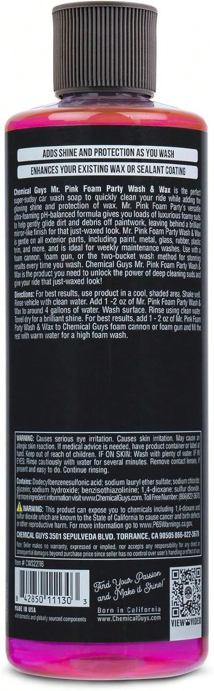 Chemical Guys CWS22116 Mr Pink Foam Party Wash &Amp; Wax (Works With Foam Cannons Or Bucket Washes) For Cars, Trucks, SUVS, Motorcycles, RVs &Amp; More, (16 Fl Oz) Tangerine Scent