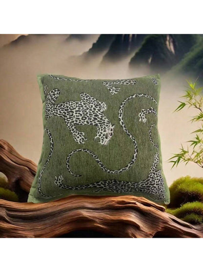 Chenille Jacquard Fabric Leopard Pattern Pillow Cover For Sofa Living Room, Vintage American Pastoral Style Throw Pillow Cushion For Bay Window Home Decor