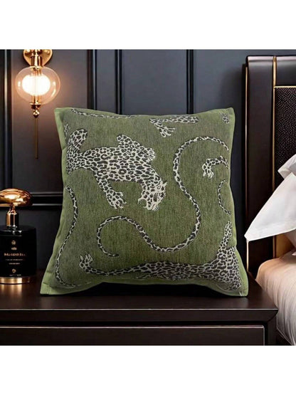 Chenille Jacquard Fabric Leopard Pattern Pillow Cover For Sofa Living Room, Vintage American Pastoral Style Throw Pillow Cushion For Bay Window Home Decor