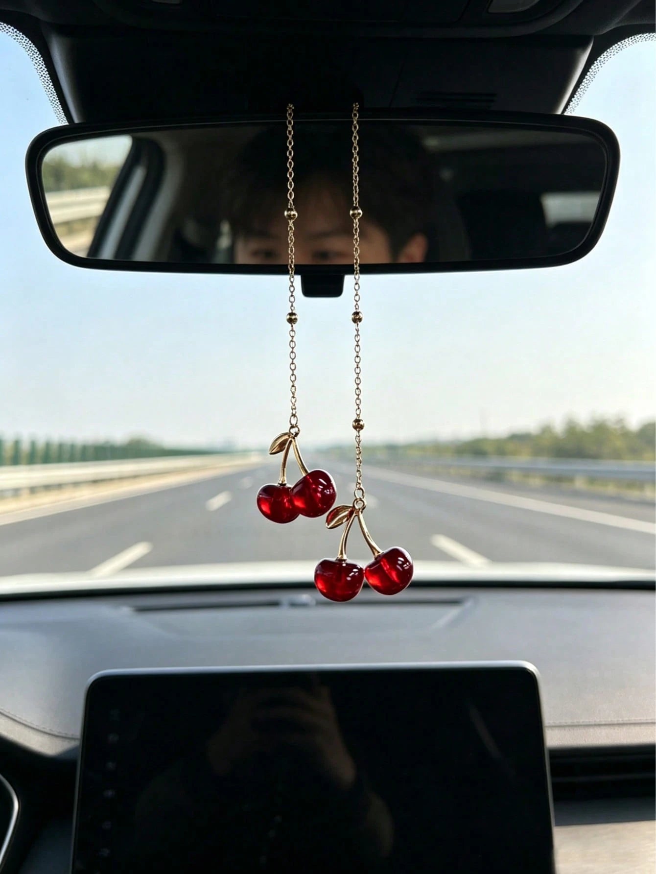 Cherry Car Pendant, Car Rearview Mirror Decoration, Alloy Jewelry, Fruit Cherry Pendant, Good Interior Decoration