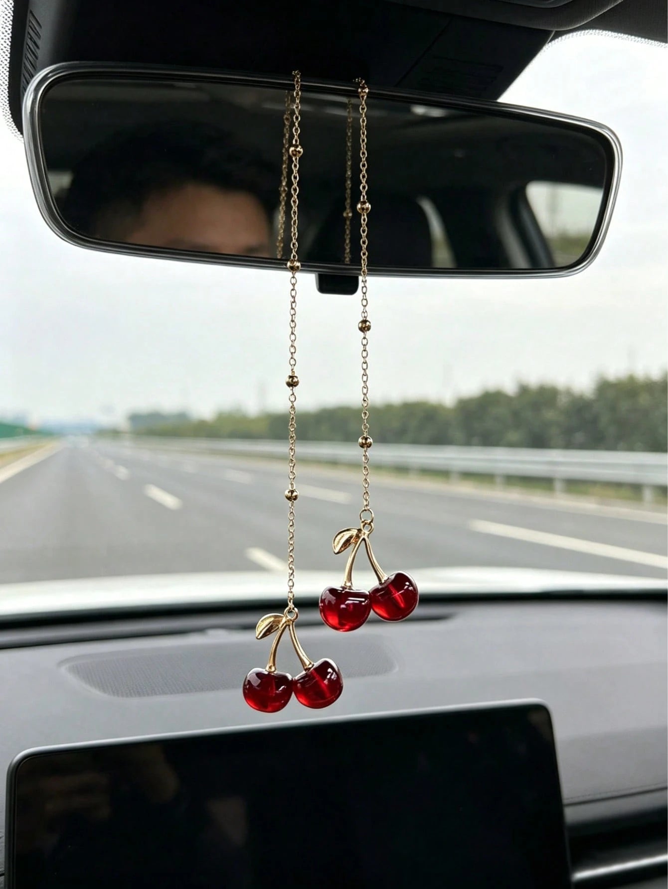 Cherry Car Pendant, Car Rearview Mirror Decoration, Alloy Jewelry, Fruit Cherry Pendant, Good Interior Decoration