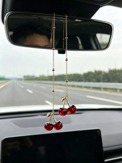 Cherry Car Pendant, Car Rearview Mirror Decoration, Alloy Jewelry, Fruit Cherry Pendant, Good Interior Decoration