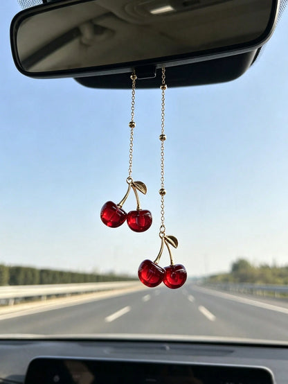 Cherry Car Pendant, Car Rearview Mirror Decoration, Alloy Jewelry, Fruit Cherry Pendant, Good Interior Decoration