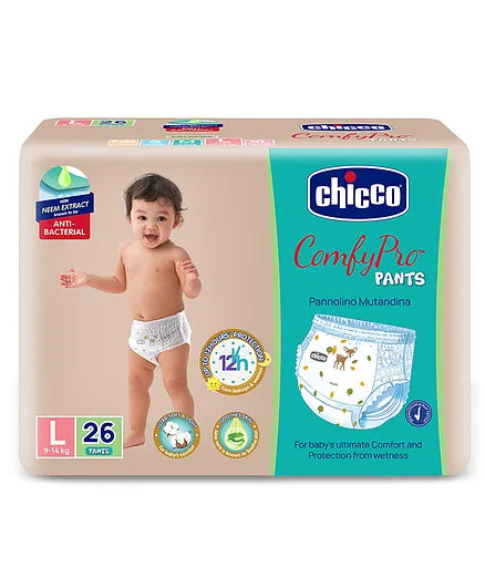 Chicco Comfypro Diaper Pants Large - 26 Pieces &  Baby Moments Soft Cleansing Wipes With Flap Cover - 72 Wipes