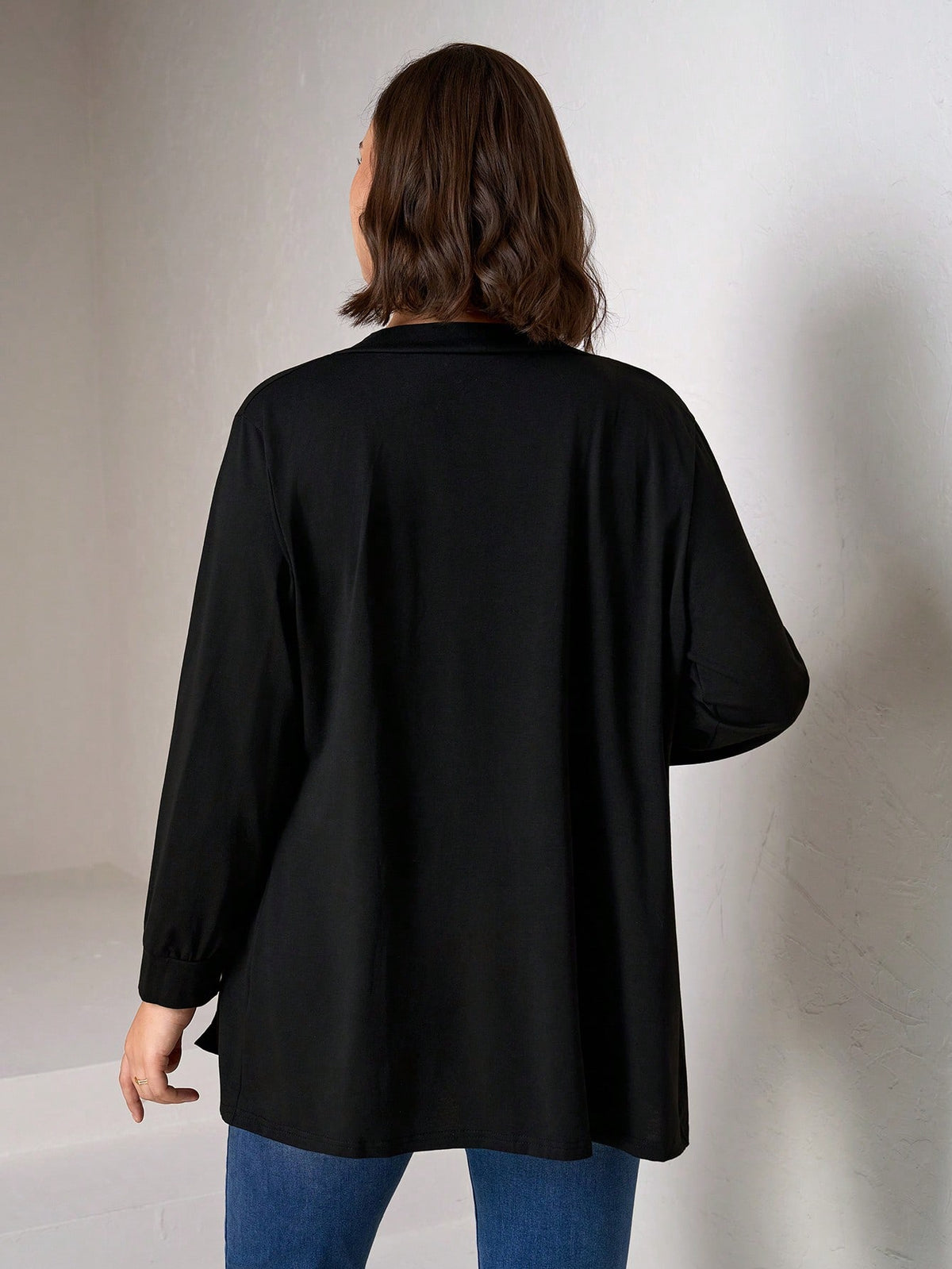 Chikora Plus Size Black Knit Pocket Loose Fit Cardigan With Pockets,Business Casual Woman,Fall Women Clothes Winter Autumn