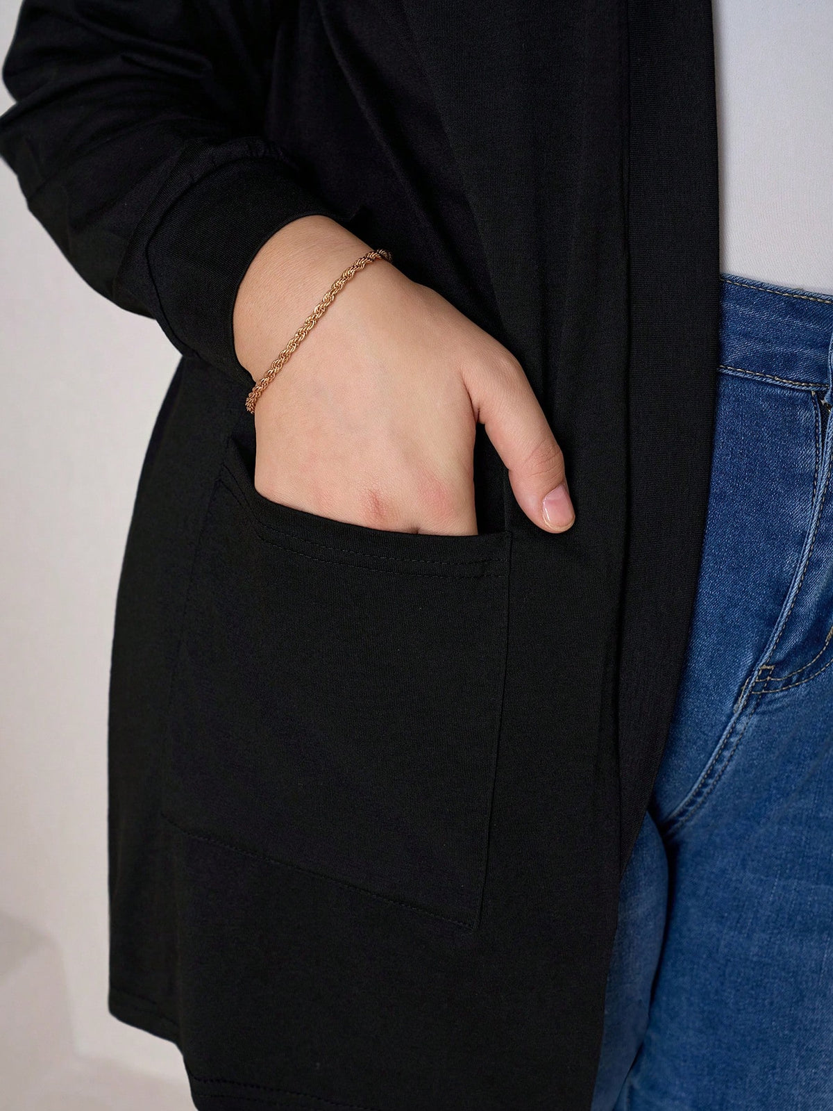 Chikora Plus Size Black Knit Pocket Loose Fit Cardigan With Pockets,Business Casual Woman,Fall Women Clothes Winter Autumn