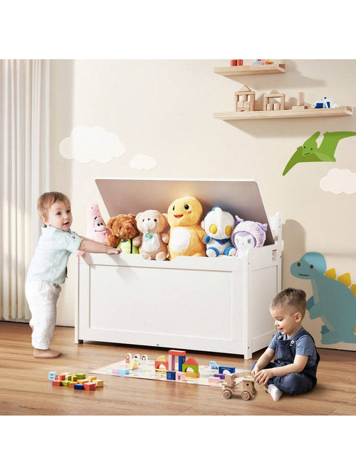 Children's Wooden Toy Box, Toddler Toy Storage Box With Flip Lid And Safety Hinges, Large Children's Storage Bench For Playroom, Bedroom, Living Room Or Entryway, Cherry, Gray, White