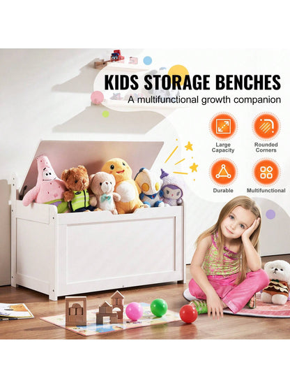 Children's Wooden Toy Box, Toddler Toy Storage Box With Flip Lid And Safety Hinges, Large Children's Storage Bench For Playroom, Bedroom, Living Room Or Entryway, Cherry, Gray, White