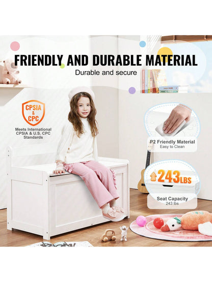 Children's Wooden Toy Box, Toddler Toy Storage Box With Flip Lid And Safety Hinges, Large Children's Storage Bench For Playroom, Bedroom, Living Room Or Entryway, Cherry, Gray, White