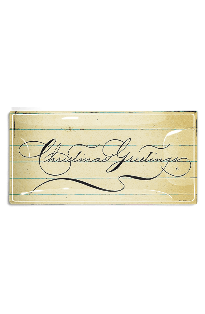 Christmas Greetings Penmanship Decoupage Glass Tray - Ben's Garden