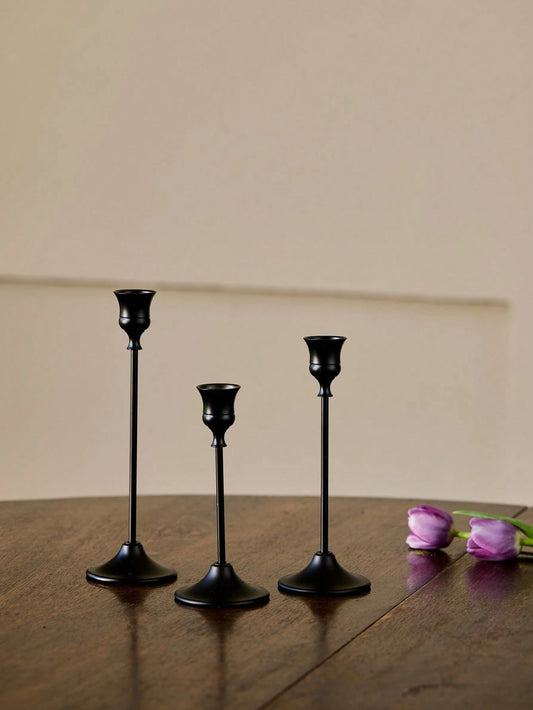 Cirelle 3pcs Brass Gold/Black Metal Tapered Candle Holders, Vintage Modern Decorative Centerpiece Candlesticks Suitable For Fireplace, Wedding, Party, Housewarming Gifts Birthday Graduation,Cozy Home