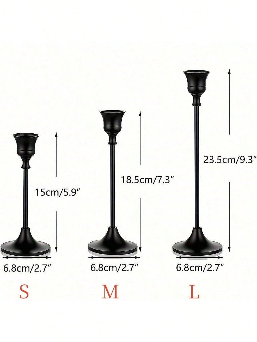Cirelle 3pcs Brass Gold/Black Metal Tapered Candle Holders, Vintage Modern Decorative Centerpiece Candlesticks Suitable For Fireplace, Wedding, Party, Housewarming Gifts Birthday Graduation,Cozy Home