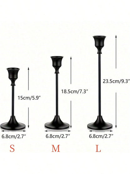 Cirelle 3pcs Brass Gold/Black Metal Tapered Candle Holders, Vintage Modern Decorative Centerpiece Candlesticks Suitable For Fireplace, Wedding, Party, Housewarming Gifts Birthday Graduation,Cozy Home