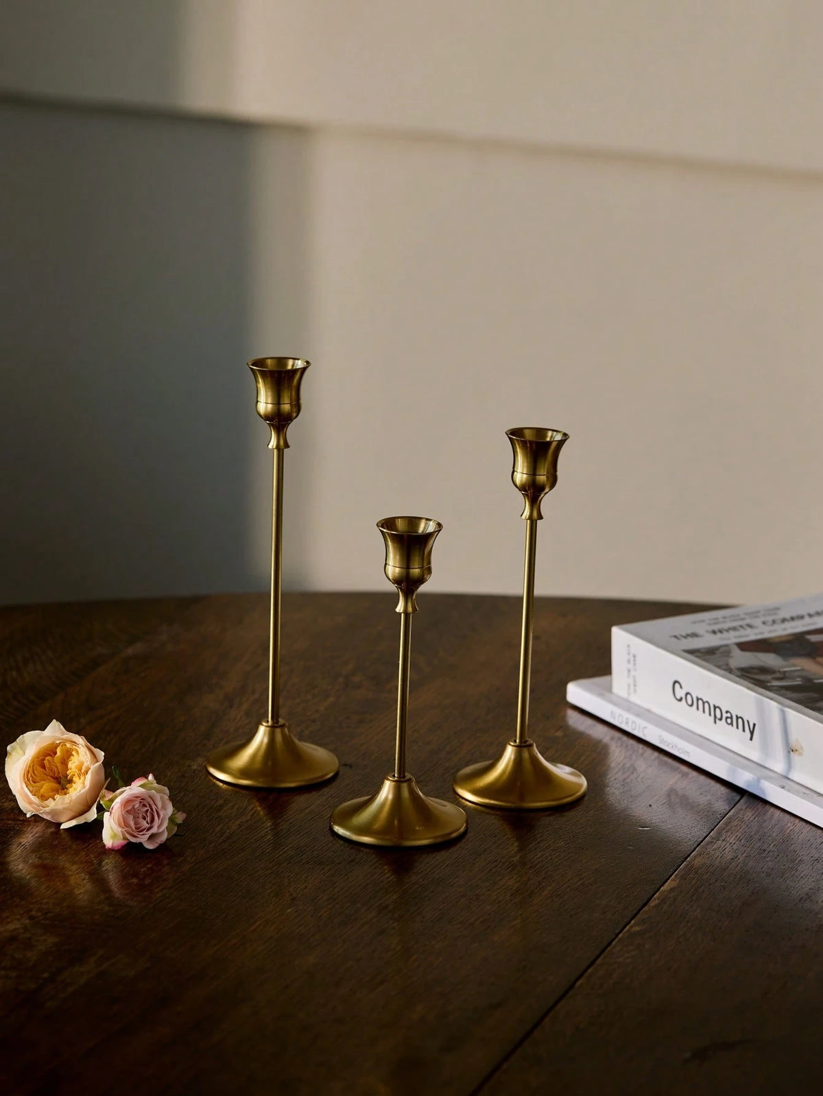 Cirelle 3pcs Brass Gold/Black Metal Tapered Candle Holders, Vintage Modern Decorative Centerpiece Candlesticks Suitable For Fireplace, Wedding, Party, Housewarming Gifts Birthday Graduation,Cozy Home
