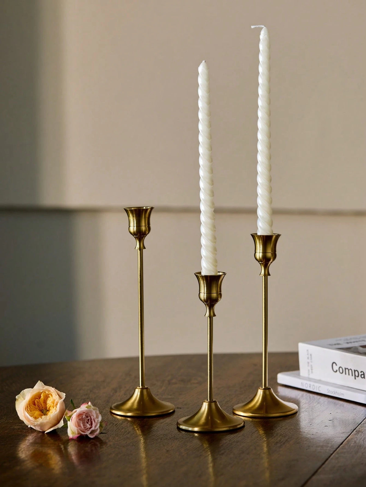 Cirelle 3pcs Brass Gold/Black Metal Tapered Candle Holders, Vintage Modern Decorative Centerpiece Candlesticks Suitable For Fireplace, Wedding, Party, Housewarming Gifts Birthday Graduation,Cozy Home